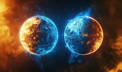 Obraz premium Earth and Sun in Cosmic Contrast. Generative ai