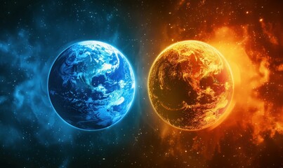 Fototapeta premium Earth and Sun in Cosmic Contrast. Generative ai