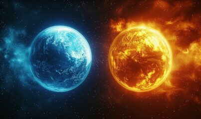 Obraz premium Earth and Sun in Cosmic Contrast. Generative ai