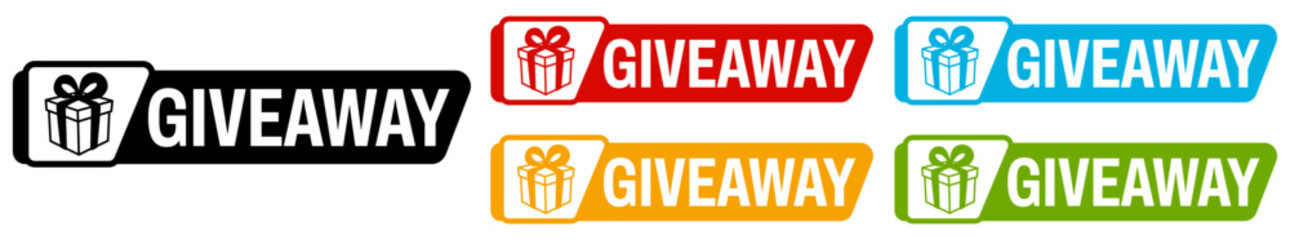 Set trendy Stylish giveaway icon labels. Mystery box gift prize sign sticker icon design vector illustration