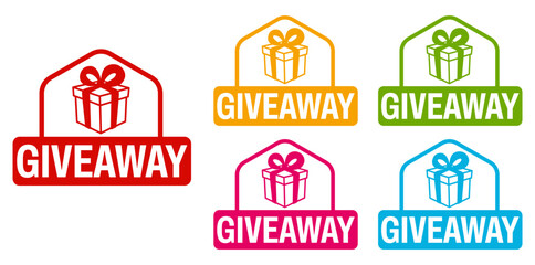 Set trendy Stylish giveaway icon labels. Mystery box gift prize sign sticker icon design vector illustration