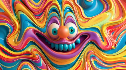 Fototapeta premium Whimsical cartoon face melting in a psychedelic swirl of rainbow colors