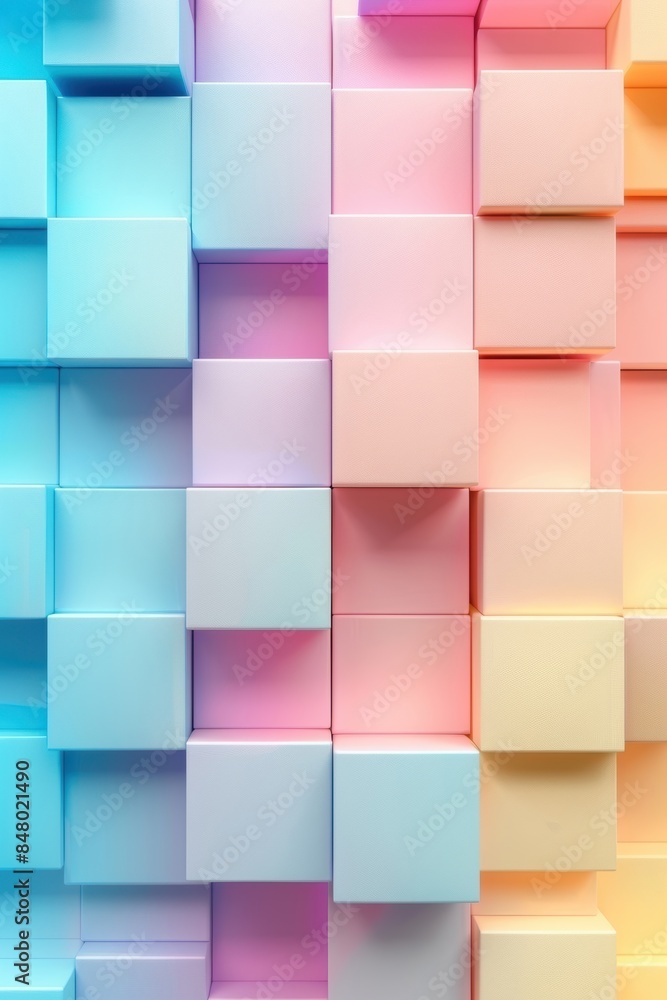 Poster vibrant pastel-colored cubes creating a modern and abstract geometric pattern. ideal for backgrounds