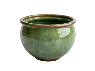 Green ceramic flower pot with smooth glossy finish, perfect for indoor and outdoor gardening, adding elegance to your home decor.