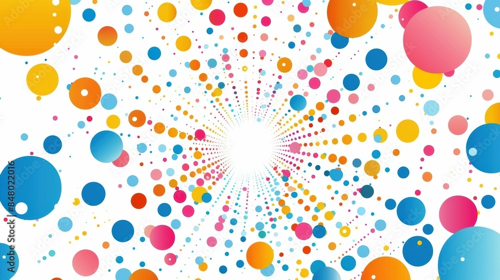 Poster colorful circles radiate outward from the center, creating a dynamic and vibrant abstract pattern ag