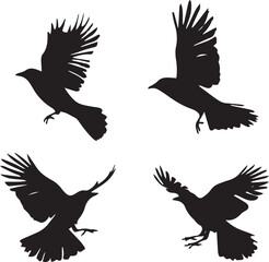 set of silhouettes of birds
