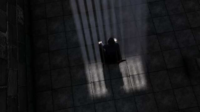 Criminal sitting in jail repenting and thinking