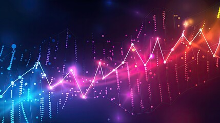 Trendy line graph with gradient colors and light effects on a dark background