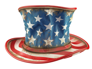 A hat with a red, white and blue striped brim and a star on top