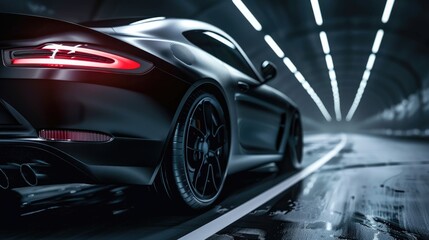 Sleek sporty car in a Photorealistic Dark Setting for Website Landing Page