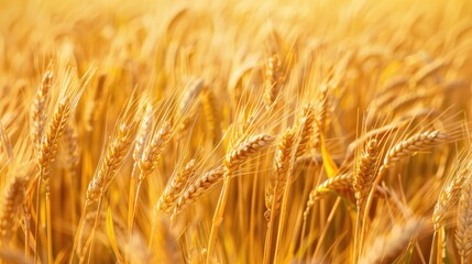 Fototapeta premium Detailed view of a golden wheat field or a rice barley farm