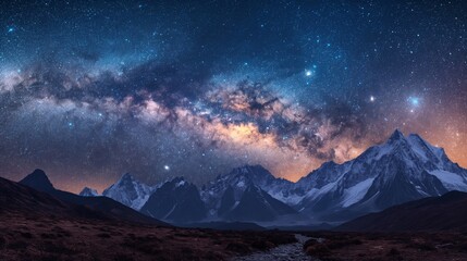 Celestial Harmony: Sagarmatha National Park Starry Night Landscape with Milky Way and Mountains