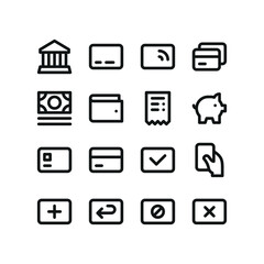 Bank card payment icons. Set of UI isolated icons with editable stroke