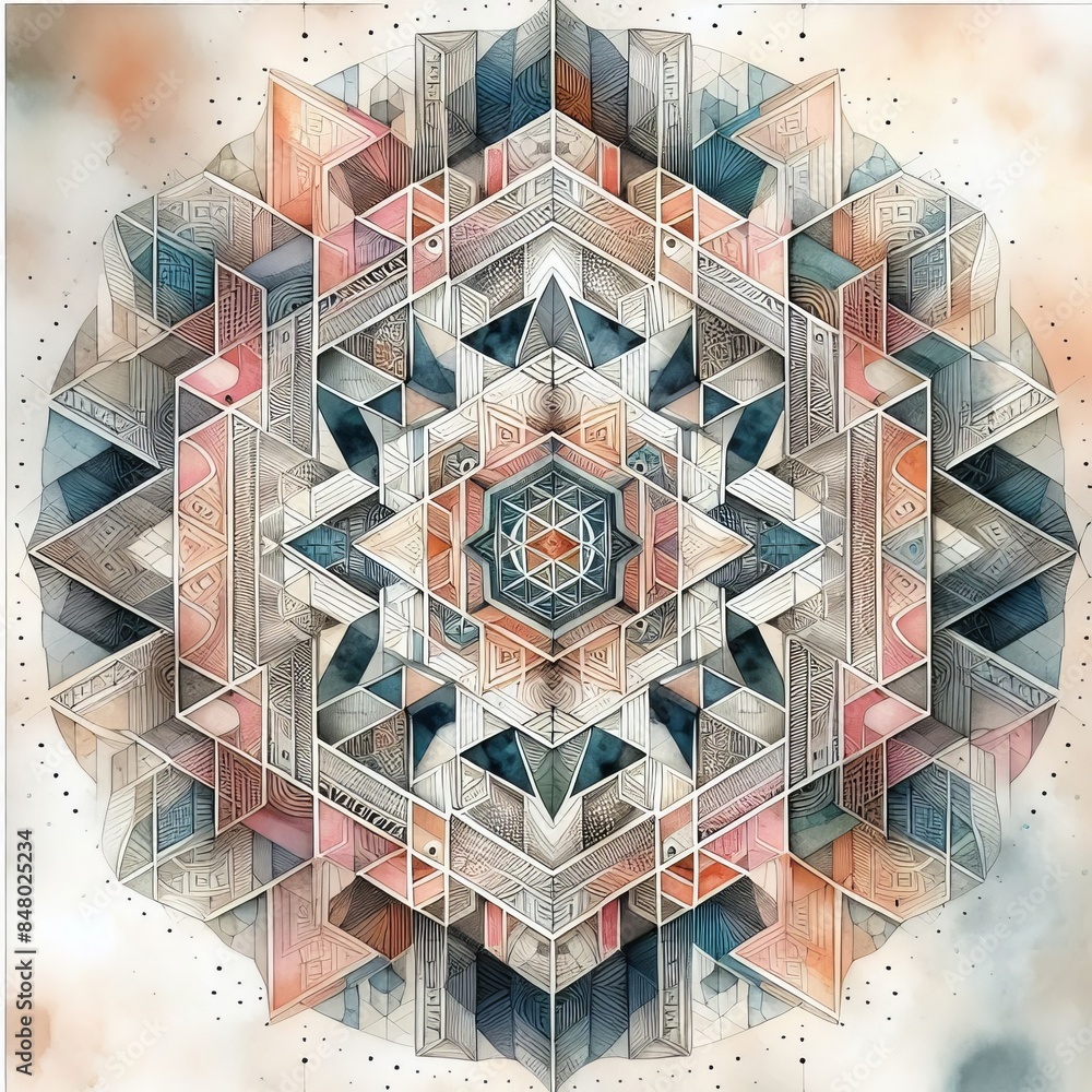 Poster 11 36. watercolor geometric pattern - soft and intricate pattern