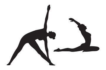 Silhouettes of yoga poses, gymnastic exercises. A vector image.