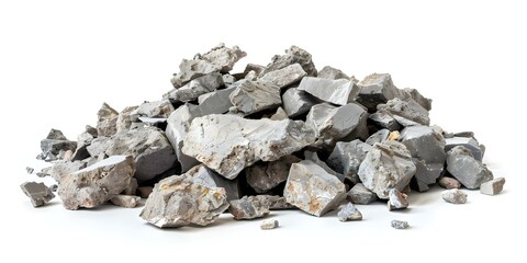 Pile of concrete rubble isolated on white background. Concept Construction Debris, White Background, Isolated Object