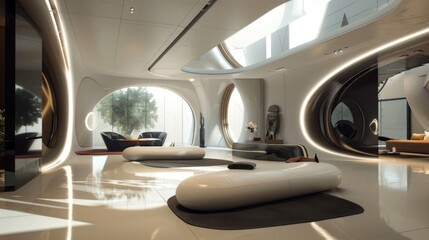 Futuristic interior design with sleek furniture
