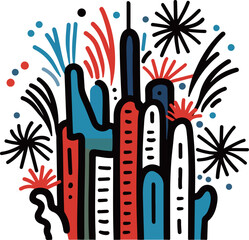 Cityscape Fireworks Celebration