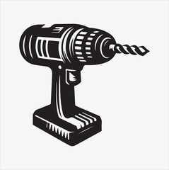 Drill silhouette drawing in vector illustration