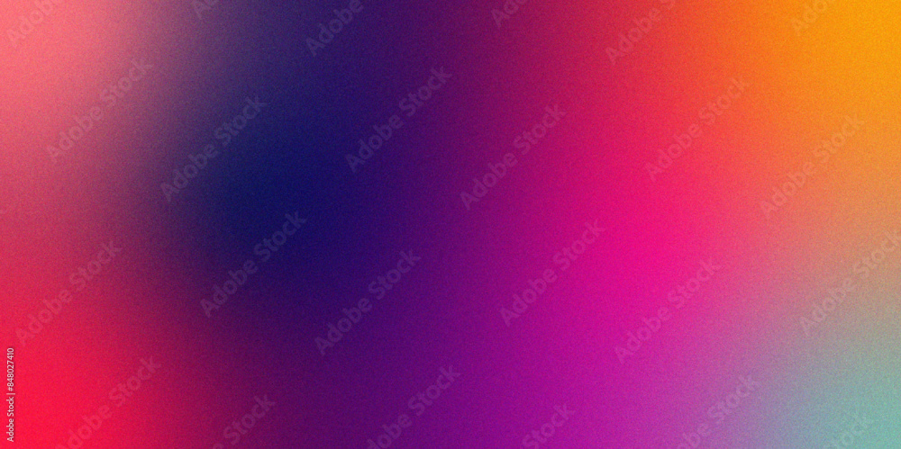 Poster Orange purple pink magenta blue grainy vibrant blurred gradient color flow. Grain and Rough texture effect . Soft gradient backdrop with grain and noise. 