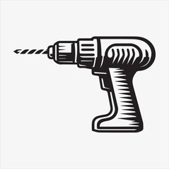 Drill silhouette drawing in vector illustration