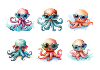 Fototapeta premium Octopus, Summer Illustration. Watercolor Style.