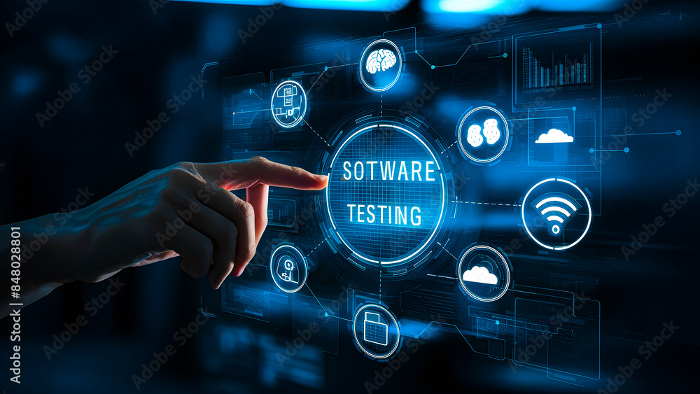 Wall mural software testing photo with hologram display