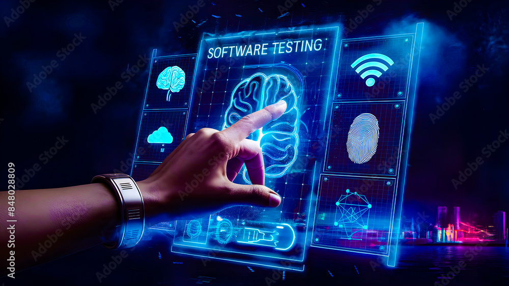 Wall mural software testing photo with hologram display