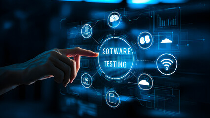 Fototapeta premium software testing photo with hologram display