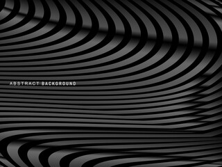 Abstract futuristic dark black background with wave design. Realistic 3d wallpaper with luxurious flowing lines. Perfect background for posters, w