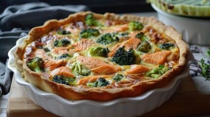 French style Salmon and Broccoli Quiche or Pie