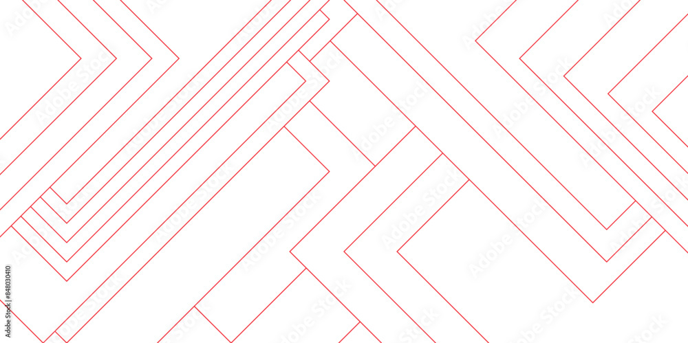 Aufkleber abstract white and red futuristic architecture concept with digital geometric connection red lines. 
