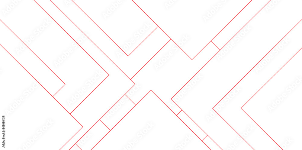 Aufkleber abstract white and red futuristic architecture concept with digital geometric connection red lines. 