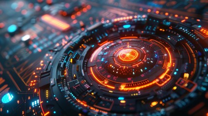 Obraz premium Futuristic technology with holographic elements, hightech, vibrant colors, digital rendering