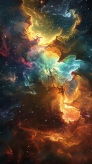 Galactic starfield with swirling colors, deep space, vibrant hues, digital art