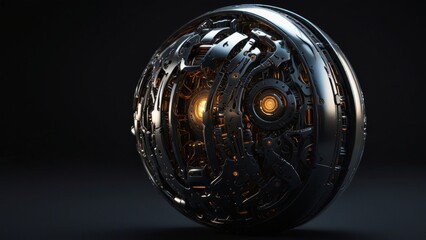 Futuristic Metallic Spherical Device with Glowing Lights