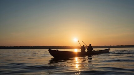 Obraz premium fishing boat at sunset
