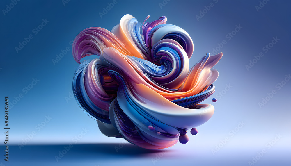 Poster surreal image of fluid, abstract shapes in vibrant colors. the shapes appear to be twisting and flow
