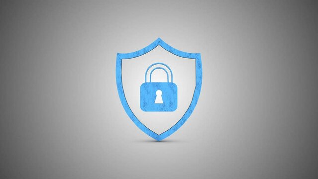 3D Cybersecurity Shield Rotating Seamless Loop. Shield and Lock. 4K