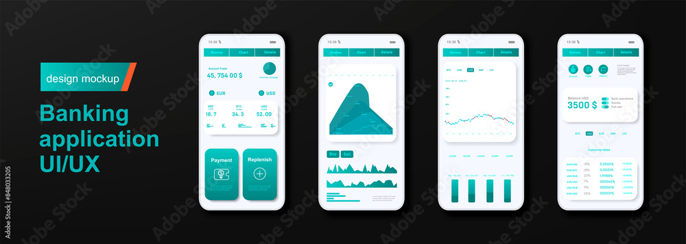 Poster financial mobile app template. mobile banking system user interface design. financial and money tran