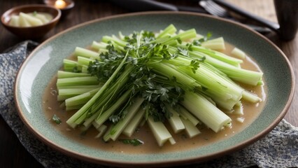 Celery sticks with parsley and brown sauce
