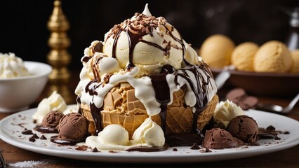 Decadent Ice Cream Sundae in Waffle Bowl