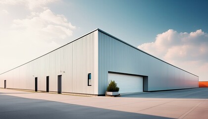 Exterior of a modern warehouse with a small office unit