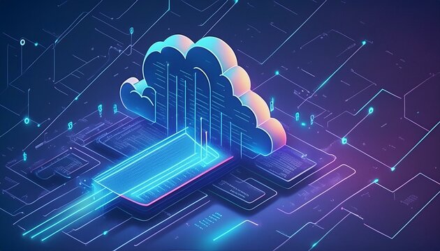  Isometric cloud storage for downloading, representing a digital service or application facil