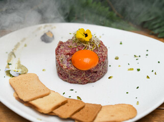 Sublime plate of top quality beef tartare

