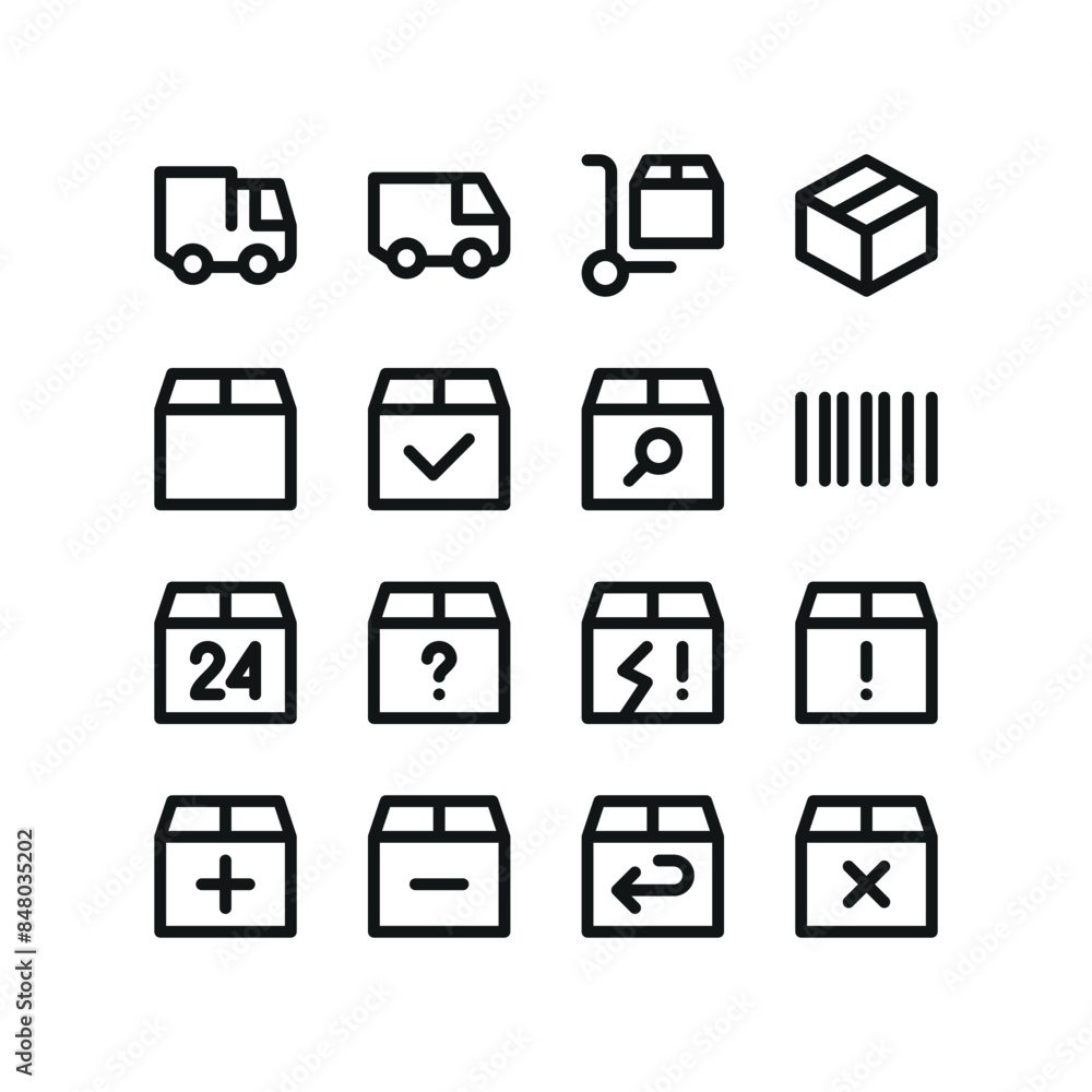 Poster parcel delivery icons. set of ui isolated icons with editable stroke