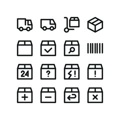 Parcel delivery icons. Set of UI isolated icons with editable stroke