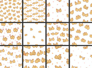 Cute couple fried shrimp tempura. Seamless pattern. Japanese food characters. Hand drawn style. Vector drawing. Collection of design ornaments.