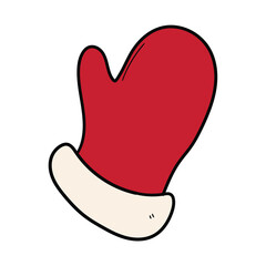 Hand drawn cartoon red santa claus mitten on white background. New Year, Christmas concept.