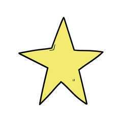 Hand drawn cartoon star on white background.
